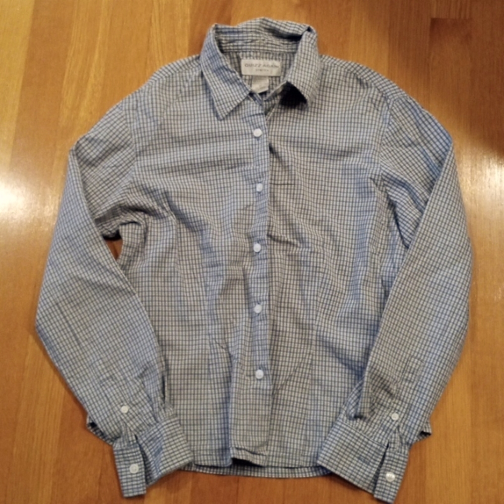 Y2K Plaid Stretch Button Down Women's Top Medium